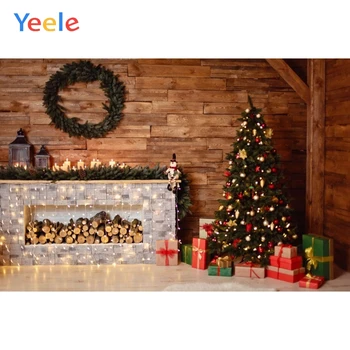 

Yeele Christmas Backdrop Tree Wood Fireplace Baby Birthday Party Customized Photocall Photography Background For Photo Studio