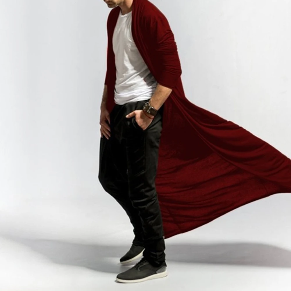Men Fashion Solid Color Long Sleeve Cardigan Open Front Trench Coat Free Shipping