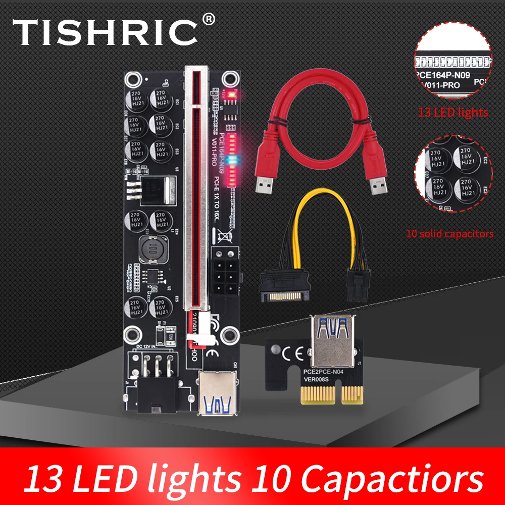 Новейшее обновление PCIE Riser 011 PRO 10 емкостный 6-контактный супер стабильный PCI Express 16X