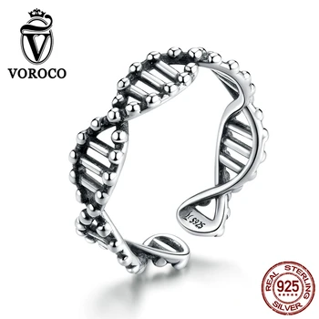 

VOROCO BKR643 925 Sterling Silver DNA Spiral Structure Adjustable Finger Ring Women Open Size Ring Jewelry Suit for 56789