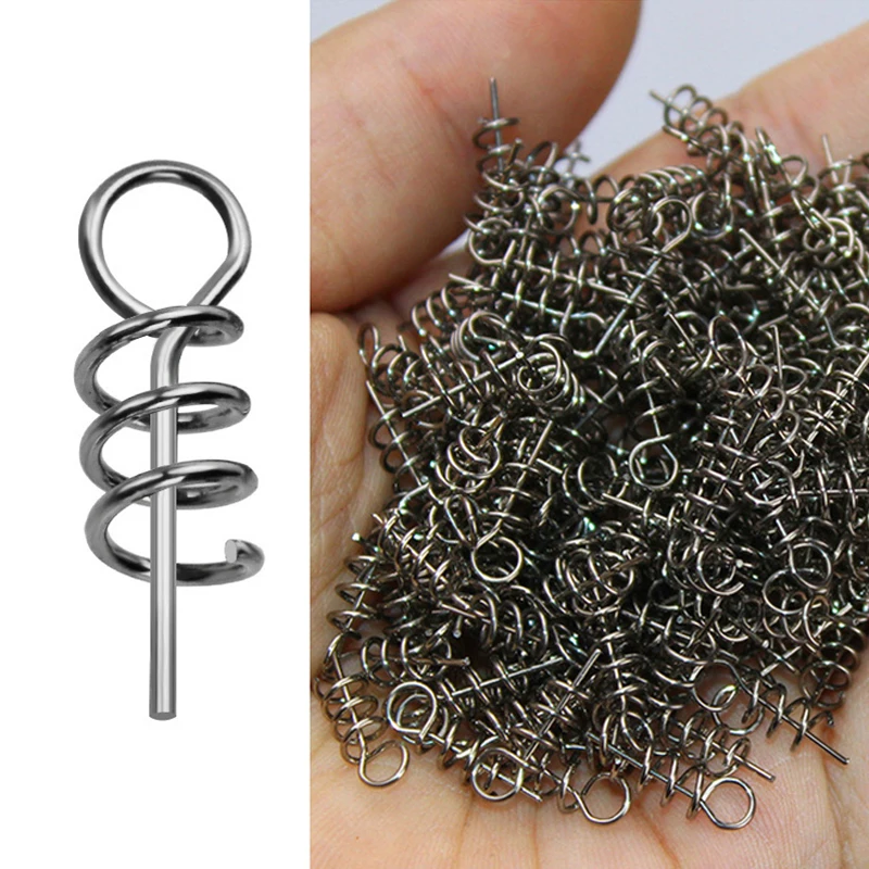 20-100pcs Fishing pins Spring Twist Lock Screw Pin Fixed Latch Needle Small /Big Spring Crank Lock for Soft Lure Bait Worm