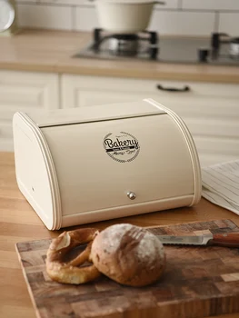 

French Vintage Tin Bread Box Household Finishing Storage Food Container Biscuit Snack Kitchen Accessories Galvanized Retro Case