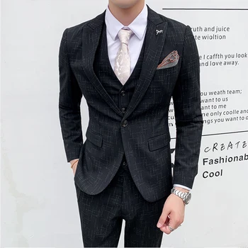

(Jacket+Pant +vest)Homme Mens Suits Groom Wear Tuxedos 3 Piece Wedding Suits Groomsmen Man Formal Business Slim Suit For Men