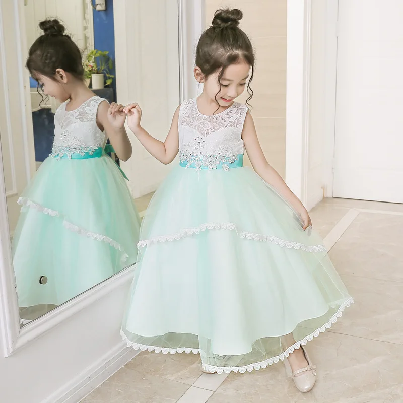 

Girls Lace Princess Dress Light Blue Lace Formal Dress Tutu Sleeveless Flower Boys/Flower Girls Wedding Dress Small Host Long Sk