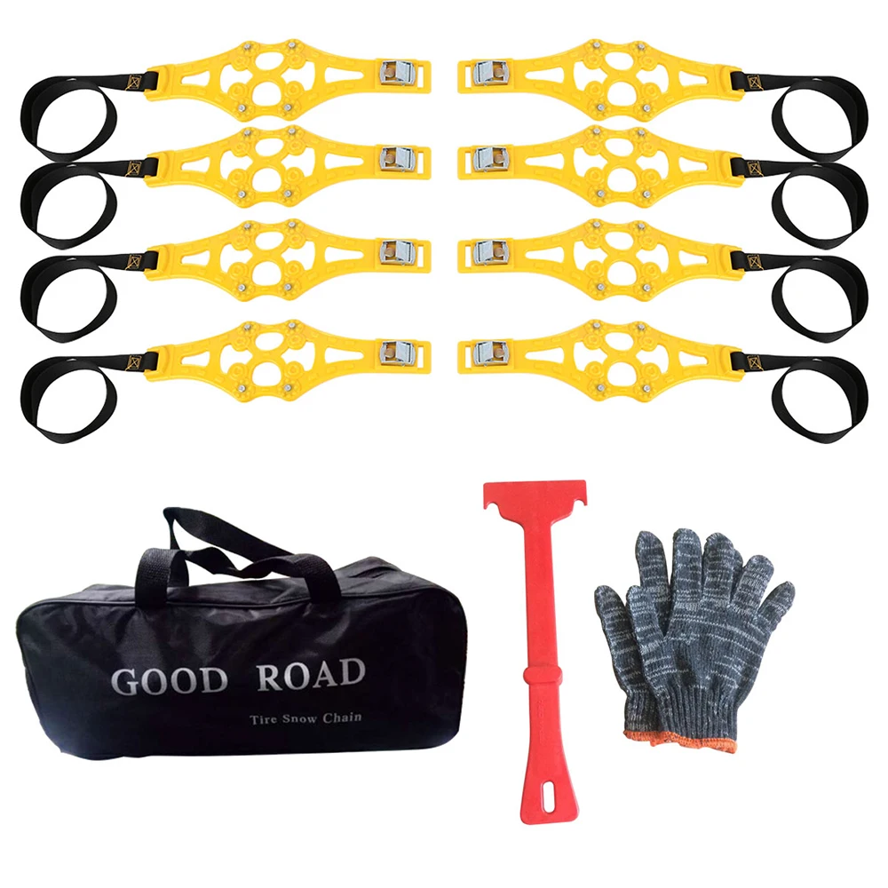 Car Tire Skid Strap Tyre Snow Chains with Storage bag Gloves Snow Shovel Zinc Alloy Clasp Car Accessories