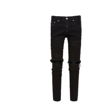 

Men High Quality Slim Fit Casual Black Destroyed Jeans Male Hip Hop Ripped Hole Denim Pants Punk Gothic Trousers