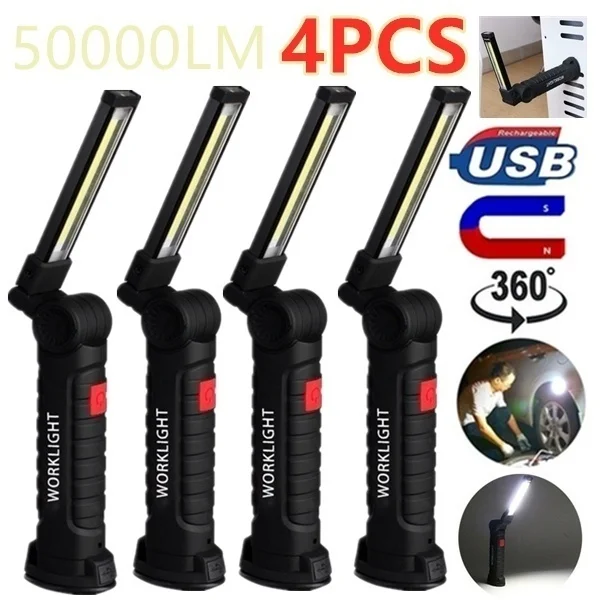 Precio reducido Linterna COB portátil de 5 modos, luz LED de trabajo recargable por USB, lámpara con gancho para colgar al aire libre, reparación de Camping y coche KjwneQOl5r6