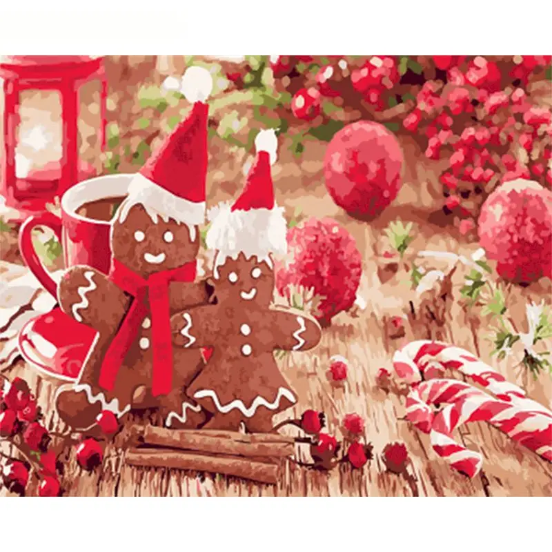 

Christmas Cookies Painting By Number Canvas Framed DIY Craft Kits Oil Picture Acrylic Paint Drawing Coloring By Number Decor Art