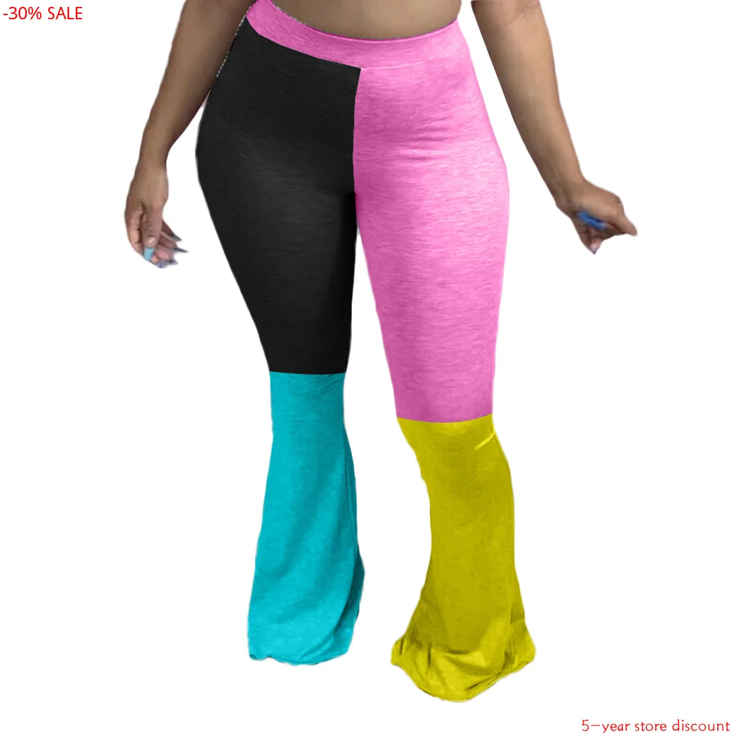 -30% расклешенные брюки женские модные Лоскутные штаны карго Леггинсы длинные с