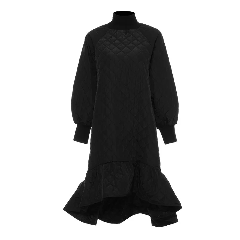 TWOTWINSTYLE Лоскутные Платья с оборками для женщин, стоячий воротник, фонарь, длинный рукав, высокая талия, платье для женщин, мода, одежда