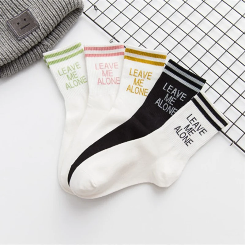 Новинка года, корейские модные повседневные женские и мужские носки в стиле Харадзюку носки в стиле хип-хоп с надписью Leave Me Alone Хлопковые женские носки с надписями для скейтборда