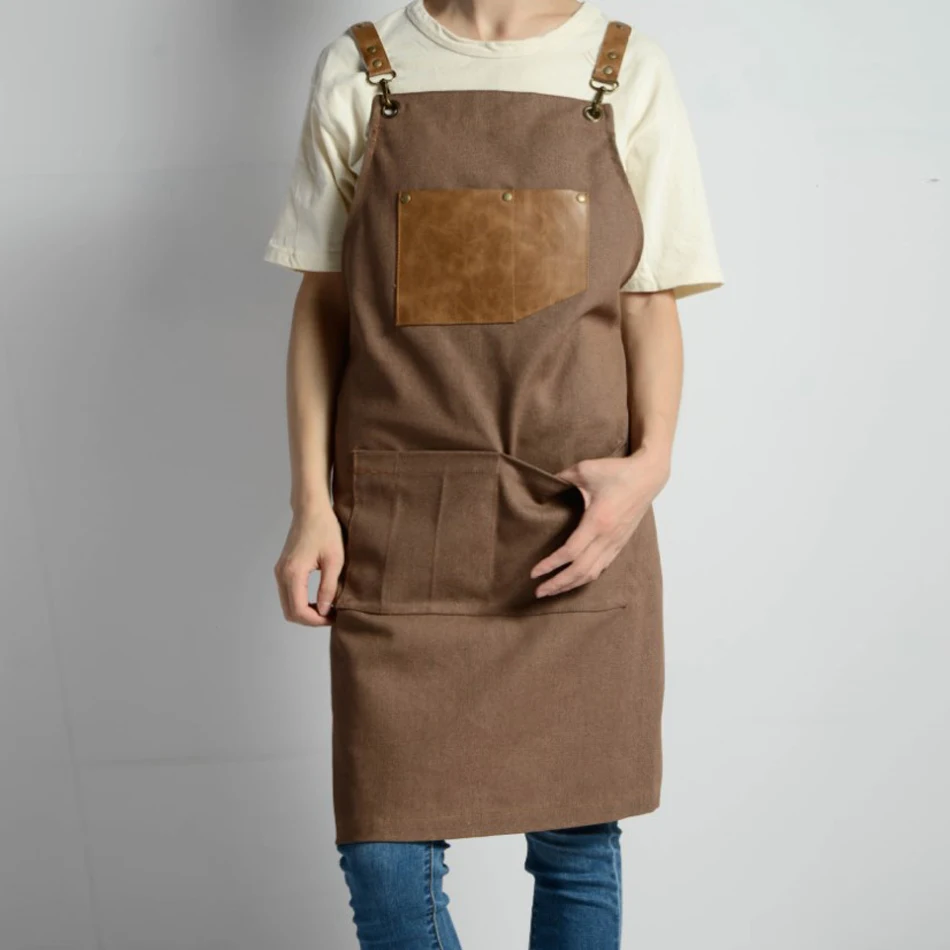 

Korean Style Kitchen Canvas Apron,with Adjustable Buckle,For Kitchen Cooking Clothes Florist Cafe Work Clothes