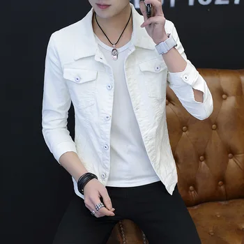 

Turn Down Collar Long Sleeve Slim Fit Mutlicolor Jacket Men Single Breast Hand-worn Design Denim Male Clothing Casual Wild