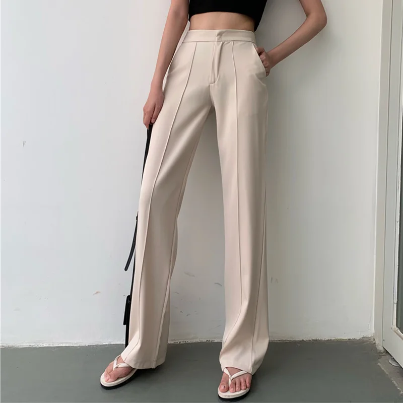 Mazefeng-Pantalones informales de cintura alta para mujer, calzas de pierna recta, a la moda, sólidos, fáciles de combinar, para verano y otoño, 2020