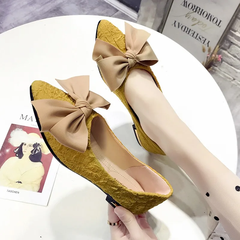 Новинка весенняя женская обувь милые туфли с бантом на плоской подошве zapatos De Mujer