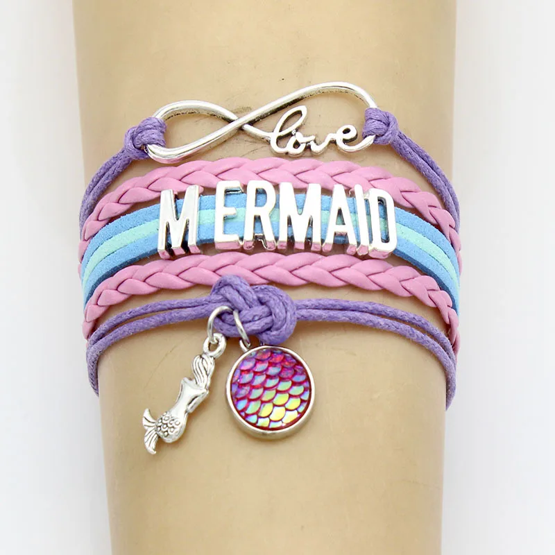

10PC/lot Infinity Love Mermaid Dome Cabochon Charm Wrap Bracelets Mermaid Braid Charms Bracelet Women & Men Bracelets Jewelry