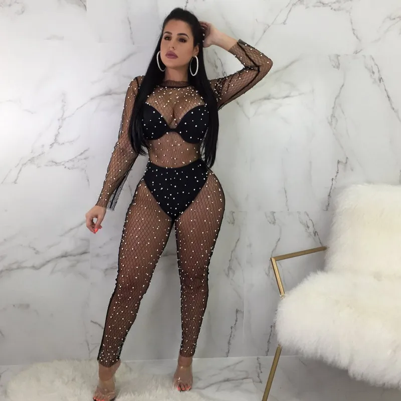 Rhinestone Fishnet Pearl Beach Cover 
