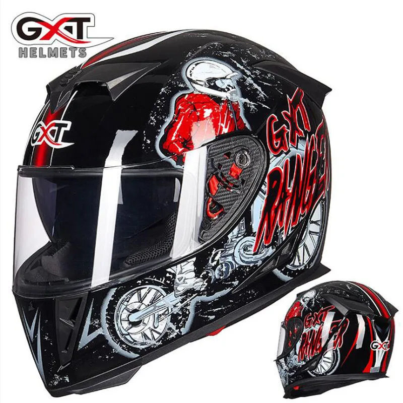 Рыцарский защитный шлем GXT для всего лица, мотоциклетный шлем G358 с двойными линзами, мотоциклетные шлемы из АБС-пластика, козырек для объектива - Цвет: Красный