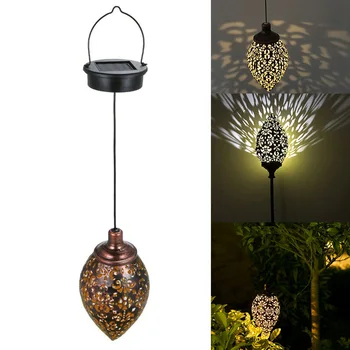 

2pcs Retro Waterproof Olive Shape Party Garden Backyards Hanging Solar Lights Outdoor Iron Art Porch Home Decor Lantern Led