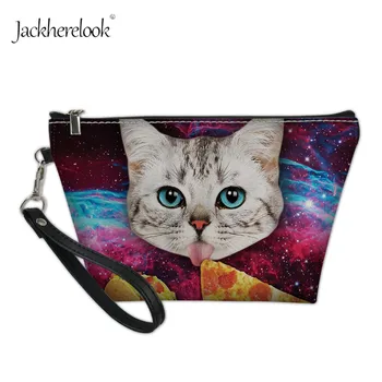 

Jackherelook Lovely Cat Eat Pizza Prints Cosmetic Bag Mini Makeup Storage Bag for Lady Funny Galaxy/Space Bulldog Toiletry Pouch