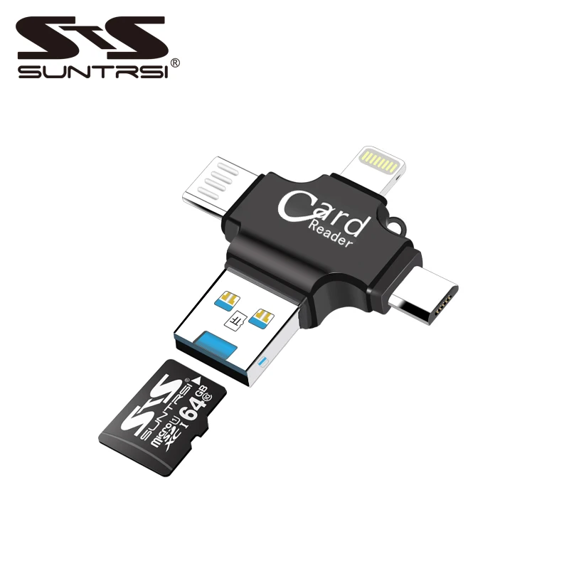 Suntrsi 4 в 1 Micro sd card reader для Android ipad iPhone 6/iPhone 7 Plus/8 8s кард ридер Тип c OTG Бесплатная