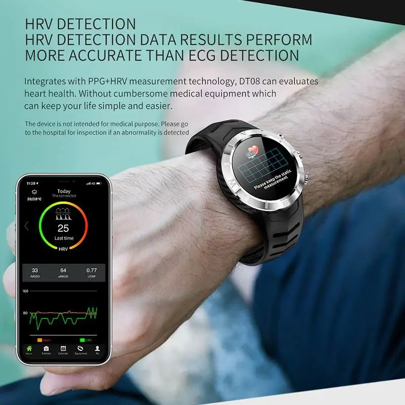 Ceny DT08 smart watch mężczyźni okrągły ekran dotykowy sportowe tętna wodoodporna bransoletka wysokości działalności nadajnik miernik dystansu Smartwatch