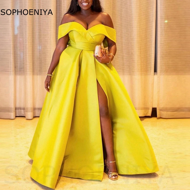 New Arrival Yellow Satin Long Evening Dress Vestidos De Noche Simple Prom  Gowns Plus Size African Women Formal Dresses - Evening Dresses - AliExpress