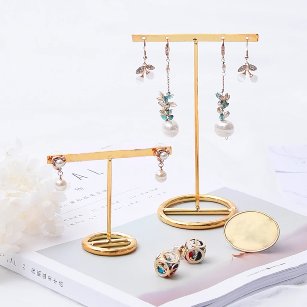 T-Bar Jewelry Display Stand Organizer with Oval Base 4 Holes Earring Display