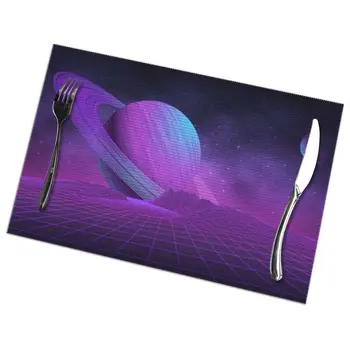 

Table Mats Drink Coaster Table Placemats 80's Futuristic Retro Landscape Coffee Mug Cup Coasters 6 PCS Non-slip Pads