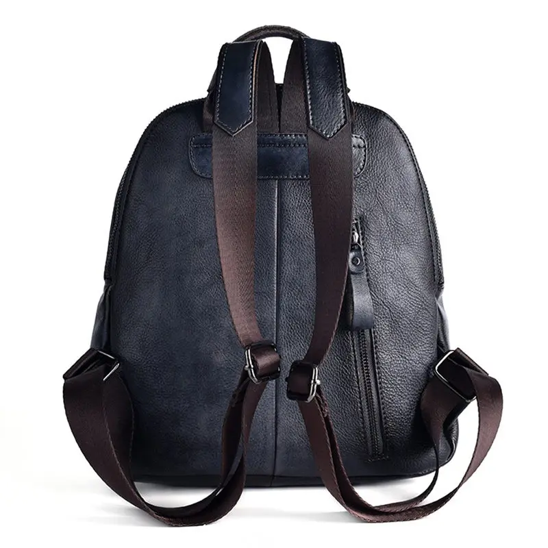 preto 100% couro genuíno das mulheres mochila