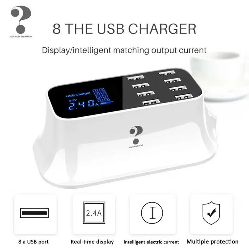 8 портов usb-хаб 5 в 40 Вт настольная быстрая зарядная станция Док-станция с напряжением ЖК-дисплей смарт-зарядное устройство адаптер usb-хаб UK/US/EU вилка