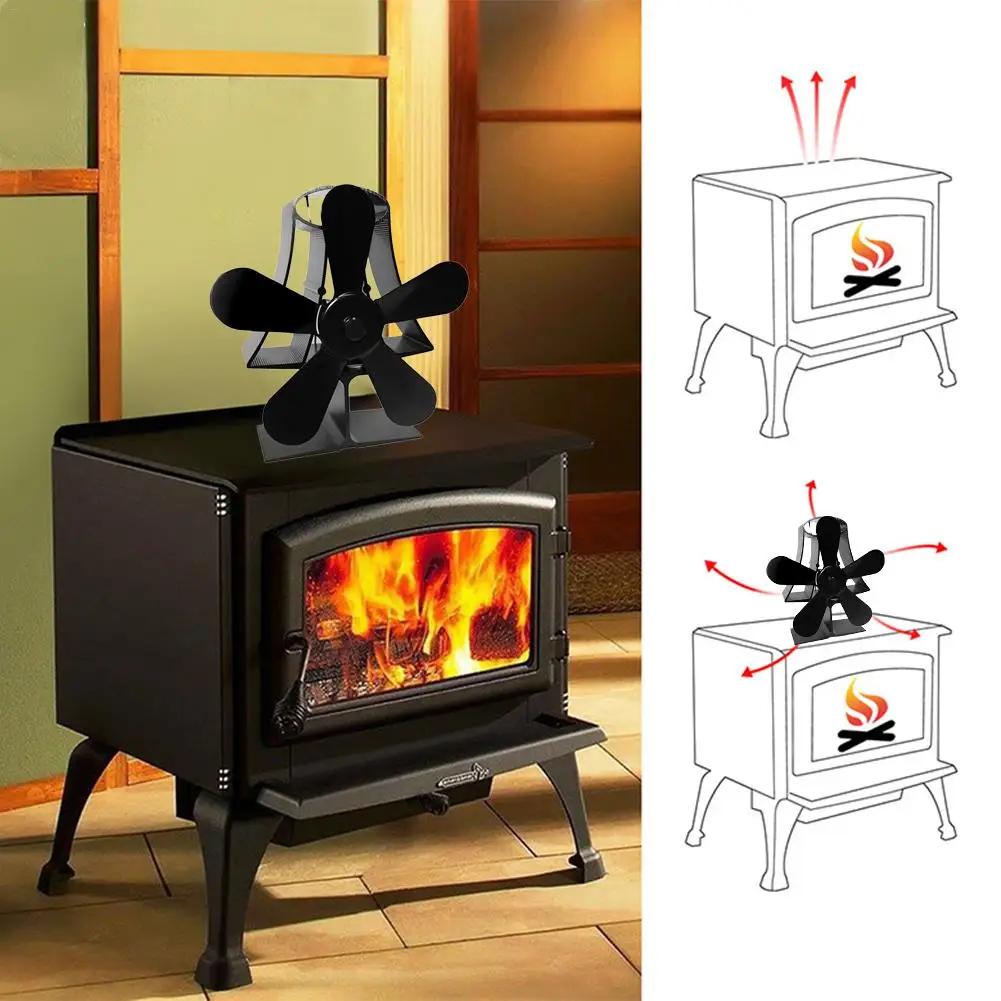 5 лопастей черный вентилятор с тепловым питанием для дерева/горелка бревна/камин-экологичный вентилятор для камина домашнего камина с использованием