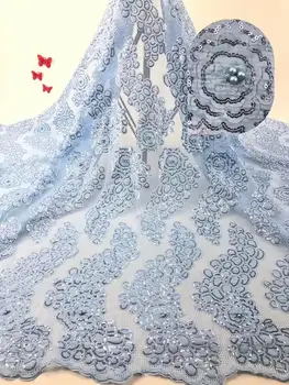 

Nigerian Lace Fabrics High Quality Sky Blue Embroidered Tulle Lace Fabric 2019 French 3D Flowers Tulle Lace Fabric FDP831