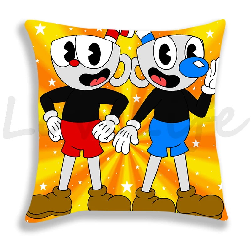 Cuphead And Mugman Pillow Case Cartoon Games Printed Cushion Cover 45x45cm Decoration Throw Pillowcase Single-sided Pillow Cover