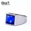 BEIER 316L stainless steel Fashion Inlaid Red/Blue/Black Stone Square Men and Women Ring Jewelry Gift LLBR8-701R