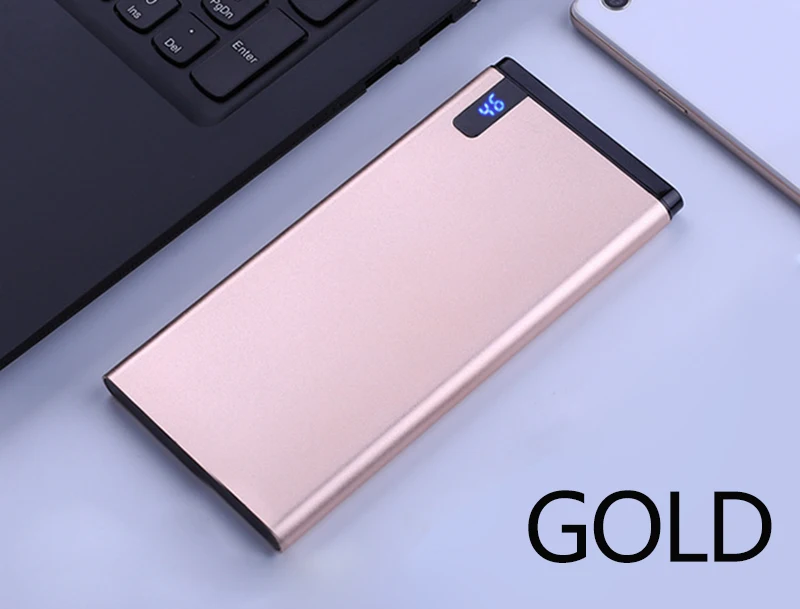 Gold 20000 мА/ч внешний аккумулятор, быстрая зарядка, внешний аккумулятор, 20000 мА/ч, тонкий повербанк, портативное Внешнее зарядное устройство для Xiaomi Mi iPhone - Цвет: Gold