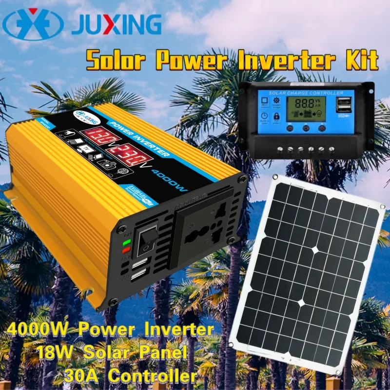 

JUXING 4000W Solar Power Inverter Kit :2 Digital Display Converter and 18W Solar Panel and 30A Controller Use for Car Outdoor