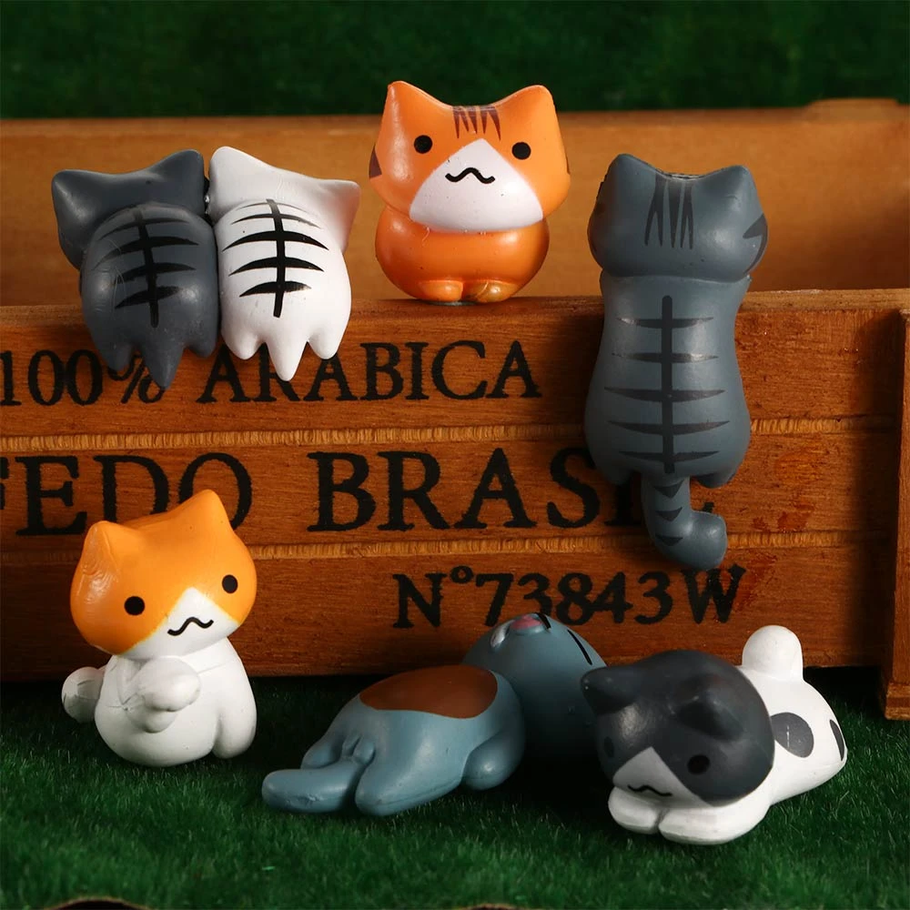 5Pcs/Set Cute Cartoon Lazy Cats For Micro Landscape Kitten Landscape Figurines Home Garden Decorations Random Color vintage miniature ceramic animals