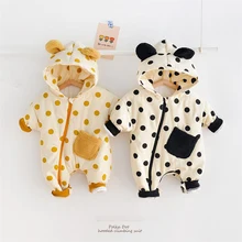 Children Rompers Dot Hooded Full Sleeves Girl Jumpsuits for Kids Clothing