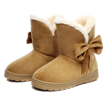 

1 Pair Women Snow Boots Warm Shoes Bowknot Plush Anti-slip for Winter Outdoor B2Cshop
