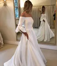 

2022 Modest Off the Shouler A-Line Wedding Dresses Half Sleeves Princess Women Long Satin Bridal Gowns Vestido Noiva Mariee