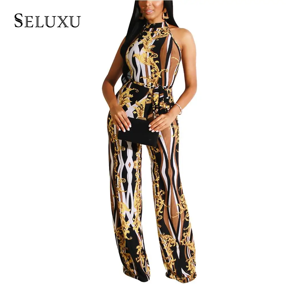 

Seluxu 2019 Autumn Women Jumpsuit African Style Jumpsuit Floral Print Women Jumpsuit Adjustable Sashes Jumpsuit