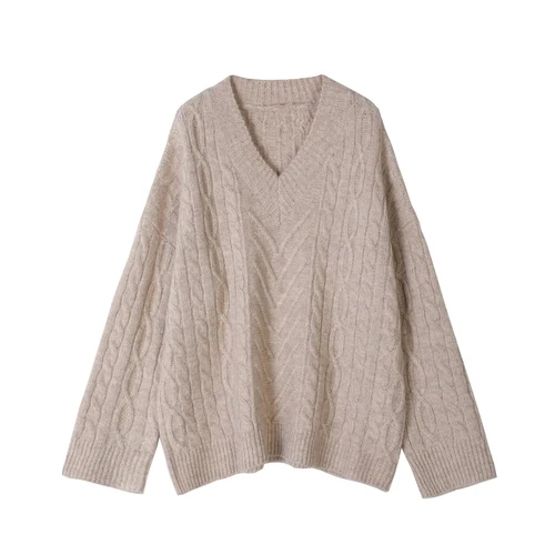 khaki v-neck Высокое качество зима o-образным вырезом мохер свитер пуловер женский джемпер Топы Женская зимняя одежда Harajuku полный рукав - Цвет: khaki v-neck