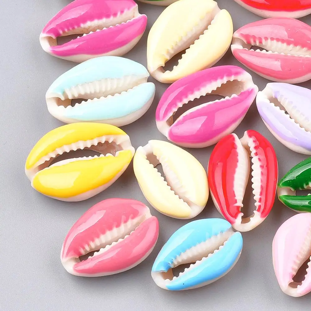 

Cowrie Shell Beads, with Enamel, No Hole/Undrilled, Mixed Color Size: about 20~26mm long, 13~18mm wide, 5~7mm thick.