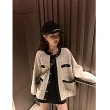 Элегантная короткая куртка в клетку контрастного цвета из твида для женщин стиль весна и осень элегантные топы в Корейском стиле