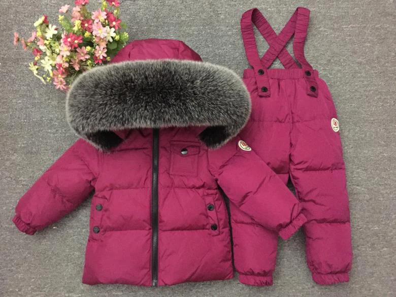 Terno do Inverno das Crianças para Meninas Quente para Baixo de Pele de Neve Conjuntos de Roupas à Prova de Vento Roupas de Criança Meninos Sutis Esportes Pele Real Crianças 2019 4 Mamãe e Bebê