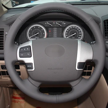 

DIY Steering Wheel Cover Dark Grey Leather Hand Sewing For Toyota Land Cruiser 08-15