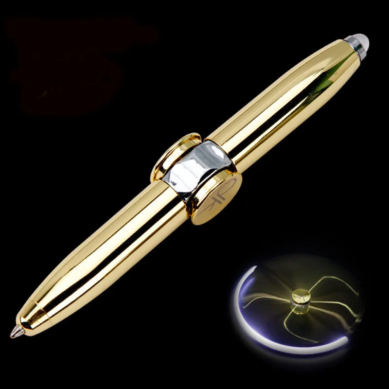 1pcs Creative Multi-Function LED Rotate Decompression Gyroscope Metal Ballpoint Pen Fashion Office School Supplies Writing Pens