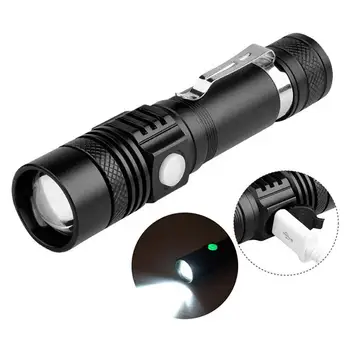 

USB Rechargeable Portable T6 High Light Flashlight Telescopic Zoomable Torch
