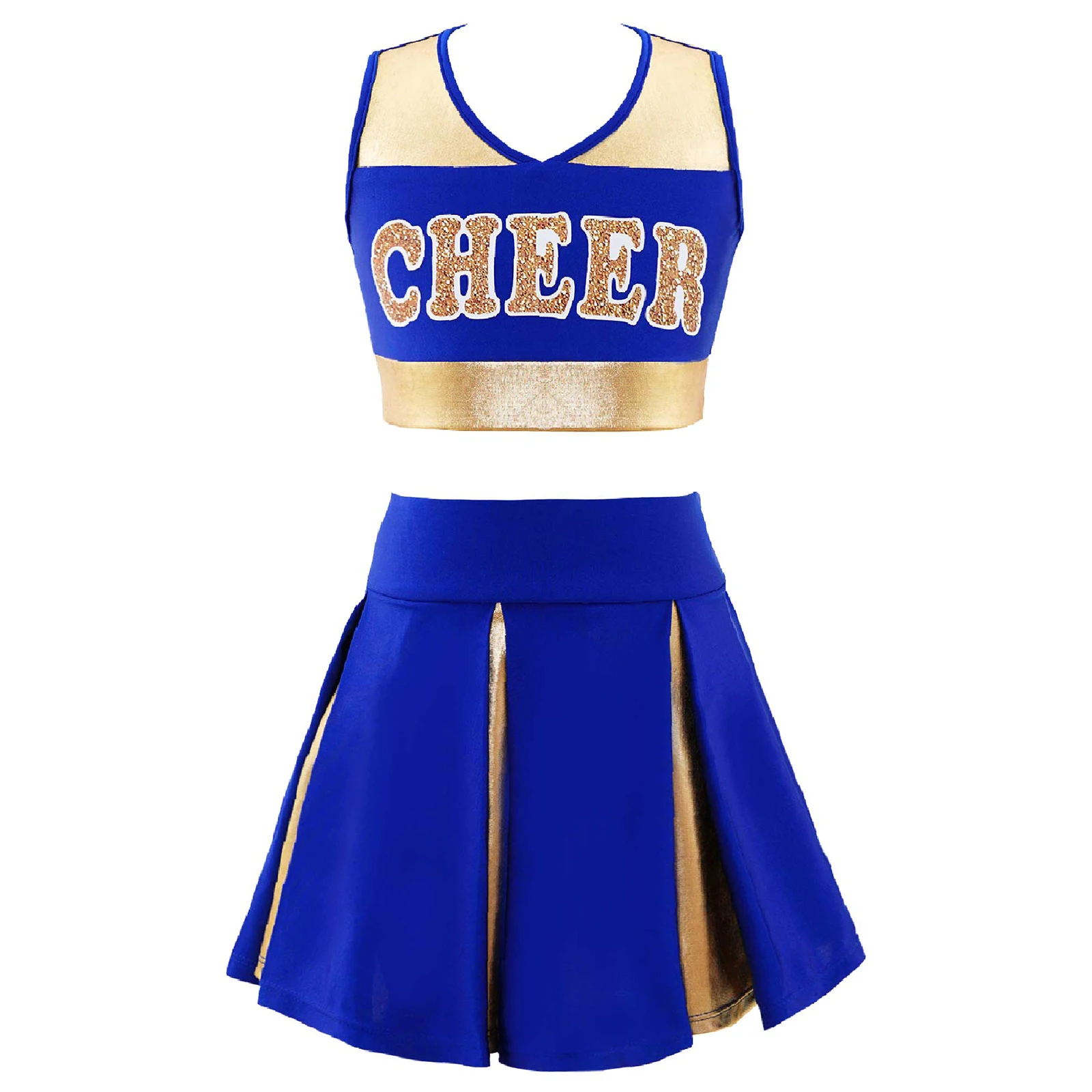 

Kids Girls Cheer Leader Halloween Performance Uniform Costume High School Crop Top Pleated Skirt Set Cheerleading Cosplay Outfit